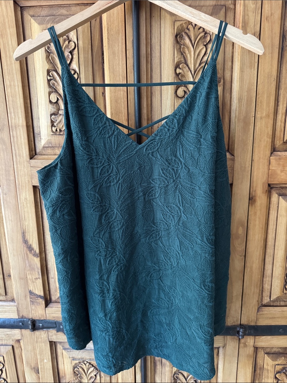 LOFT Dark Green Textured V-Neck Crisscross Back Cami
